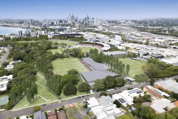 Queensland Cricket’s 2023 proposal for a 10,000-seat stadium at Albion was touted as part of the area’s Olympic precinct.