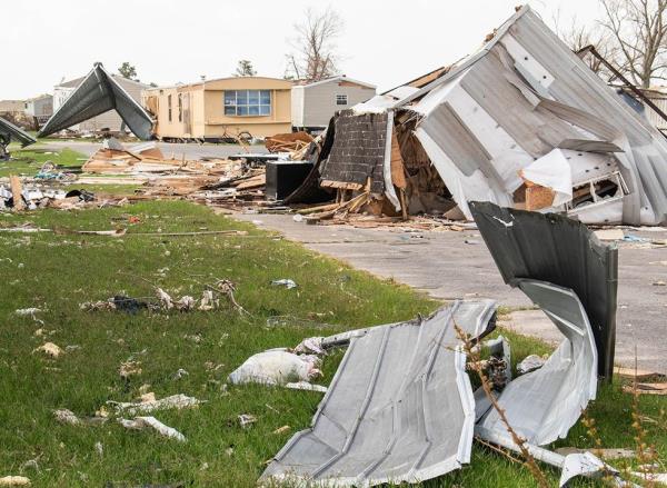 Mobile homes destroyed after a hurricane in Louisiana