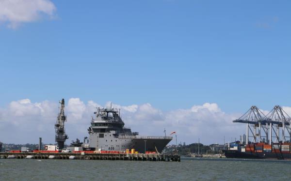 The HMNZS Manawanui leaving from Devonport Naval base to provide supplies to the East Coast after Cyclone Gabrielle caused widespread flooding isolating some communities there.