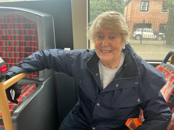 Pictured is Vivien Foley on a bus